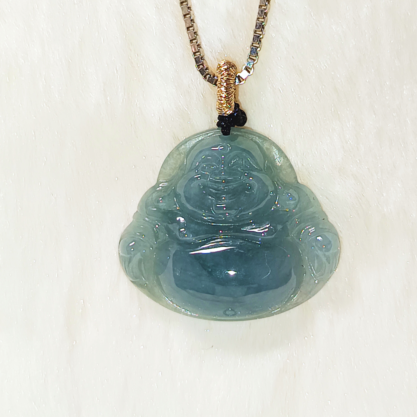 Blue Jade Laughing Buddha Pendant I