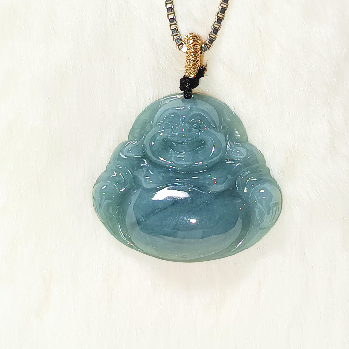 Blue Jade Laughing Buddha Pendant II