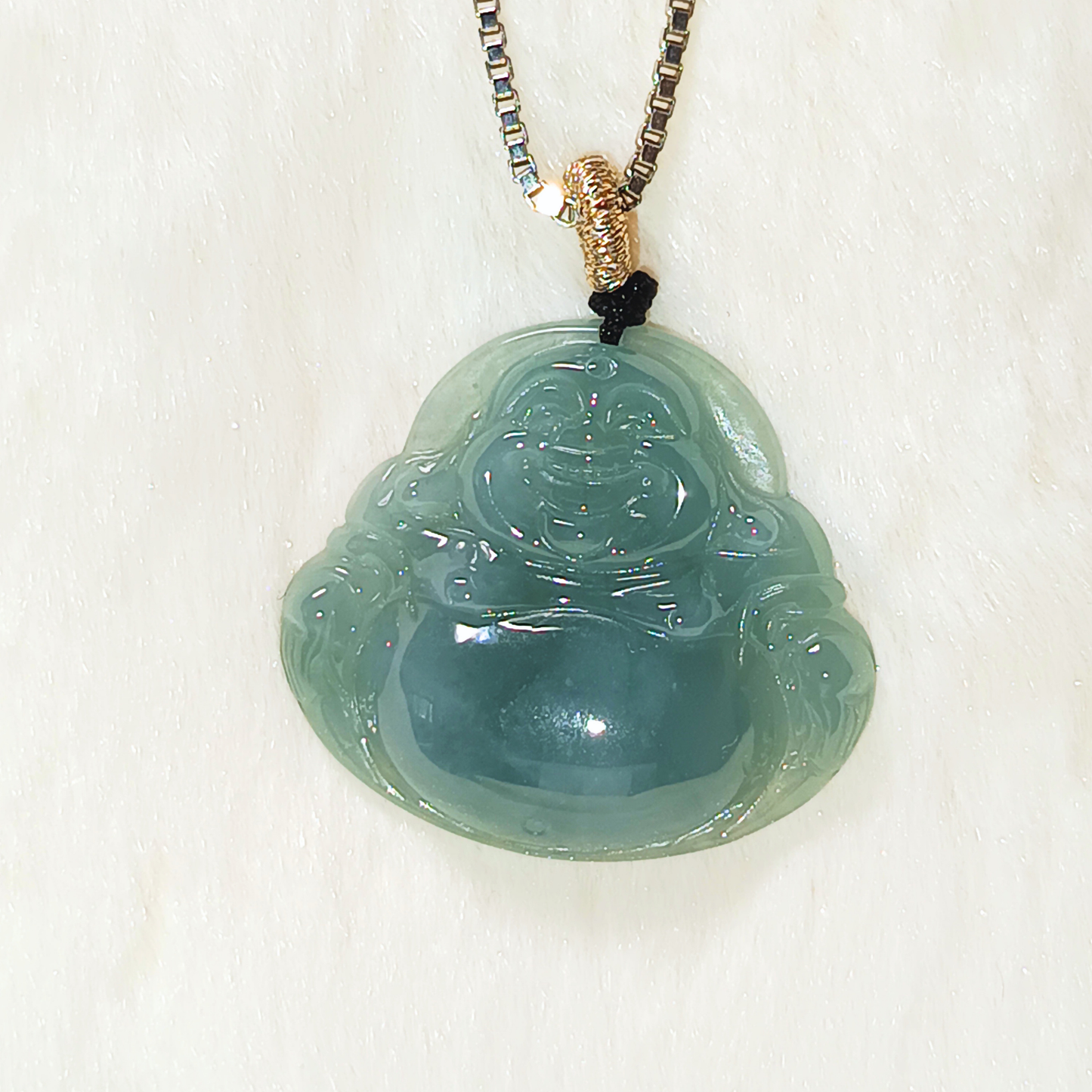 Blue Jade Laughing Buddha Pendant III